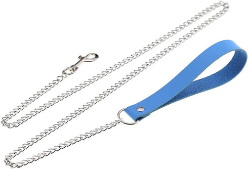 2Pcs Love Heart Charm Soft Blue Faux Leather Collar and Leash Chain Set for Women Pet Sexy Cute Cosplay Toys Gift...