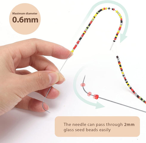 PP OPOUNT 2 Pieces Large Eye Curved Beading Needles with Handle, 5.3 Inch Curved Needles for Bead Spinner, Bead Spinner Needles for DIY Beading Je...