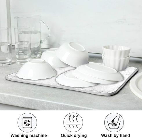 White Marble Dish Drying Mat Kitchen Counter Gold Absorbent Microfiber Drying Rack Pads 16x18 inch for Countertop Dishes Large Drain Mats and Prot...