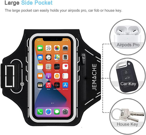 JEMACHE Running Armband for iPhone 16e 16 15 14 13 12 Pro, Samsung Galaxy S25 S24 S23 S22 S21, Gym Workouts Arm Band with Earphone Holder (Black)...