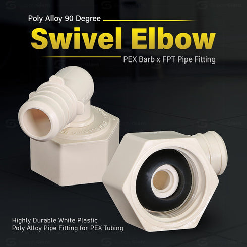 QQTM1212-5 Plastic Poly Alloy 90 Degree Swivel Elbow PEX x FPT Barb Pipe Fitting 1/2'' x 1/2'' White (5 Pack)...