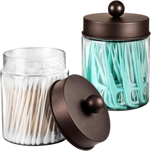 3PC Farmhouse Decor Qtip Holder Apothecary Jars Bathroom Vanity Storage Organizer -Countertop Canister Plastic Container &Cute Stickers for Cotton...