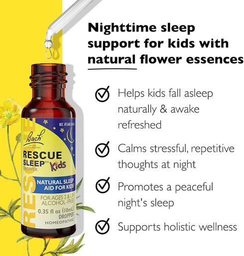 Bach RESCUE SLEEP KIDS Dropper 10mL, Natural Sleep & Stress Relief Aid, Homeopathic Flower Essence, Free of Melatonin, Sugar & Gluten, Kid-Friendl...