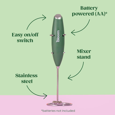 Bloom Nutrition Milk Frother, Hand Mixer, Electric, Handheld Drink Stirrer, Frothing Wand, Foam Maker for Coffee, Matcha, Protein, Greens, Stainle...