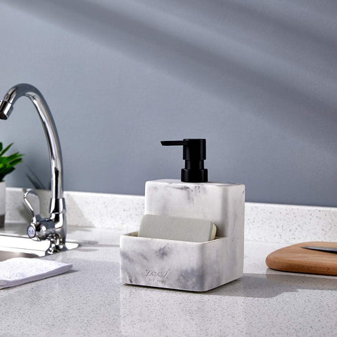 zccz Soap Dispenser with Sponge Holder, Marble Look Liquid Hand and Dish Soap Dispenser Pump Bottle and Sponge Holder 2 in 1 for Kitchen Sink Bath...