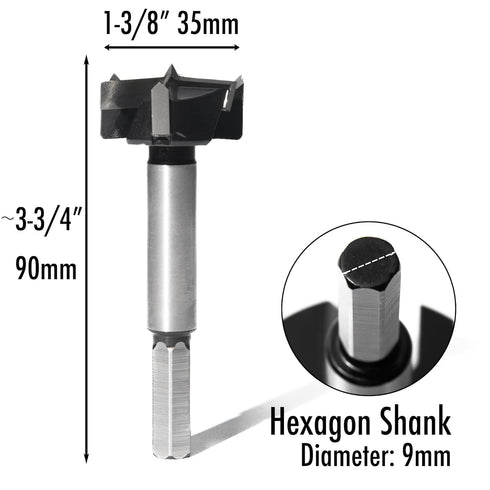 1-3/8 Inch Forstner Drill Bit, Triple-Flute Carbide Tipped Forstner Bit for Hard Wood, Soft Wood, Veneered Plywood, Plastic, Drilling Hole Saw Woo...
