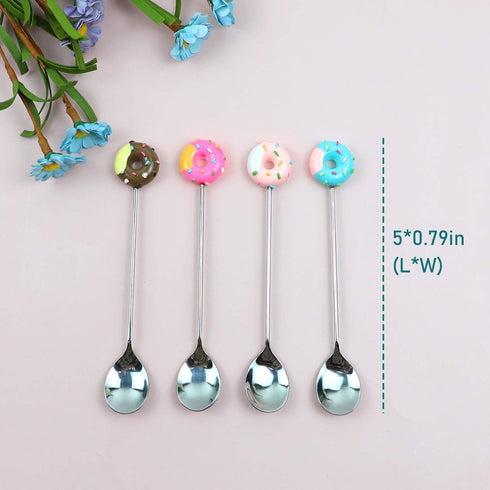 AUEAR, 4 Pack Stirring Spoons Cute Doughnut Coffee Spoon Stainless Steel Little Teaspoons Mini Donut Dessert Ice Cream Tea Sugar Stirrers for Tabl...