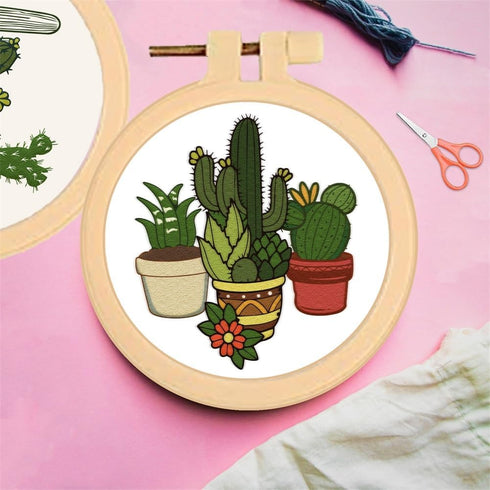 FREEBLOSS 4 Set 3.7'' Small Embroidery Kit with Cactus Patterns and Detailed Instructions, Embroidery Starter Kit for Beginners Cross Stitch Kits ...