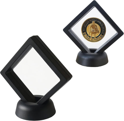 Set of 2 Challenge Coins Display Stand, 3D Floating Clear Case, Jewelry, Specimen, Military Medal Holder Frame...
