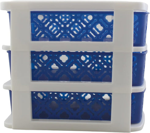 3 Drawer Basket Weave Mini Plastic Organizer Makeup HBA Cosmetics Arts & Crafts Desktop Stationary (Blue)...