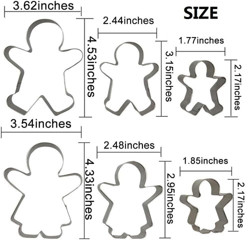 Gingerbread Man and Gingerbread Woman Shaped Cookie Cutters Set of 6 pcs, Stainless Steel Christmas Gingerbread Families Boys and Girls Fondant Cu...
