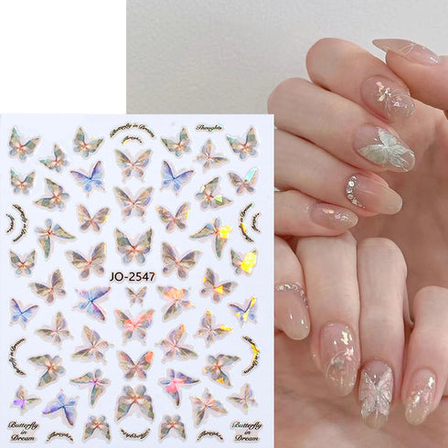 Butterfly Nail Art Stickers Nail Decals 8 Sheets 3D Self-Adhesive Laser Butterfly Design Nail Decals Holiday Nail Art Decorations Butterfly Manicu...