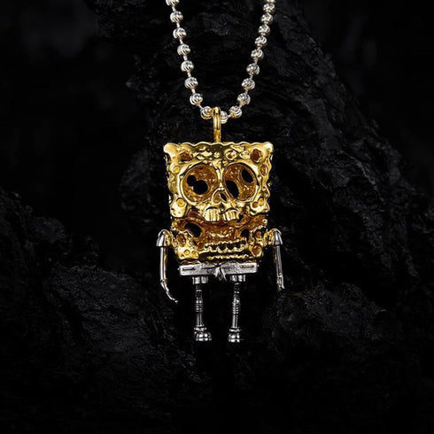 Sponge Skull Jewelry Necklace, Gothic Square Skull bob Jewelry, 925 Silver Cute Cartoon Pendant...