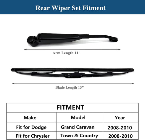 Rear Windshield Wiper Arm with Wiper Blade for Dodge Grand Caravan 2008-2010 Chrysler Town & Country 2008-2010 Rear Windshield Back Wiper Arm Blad...