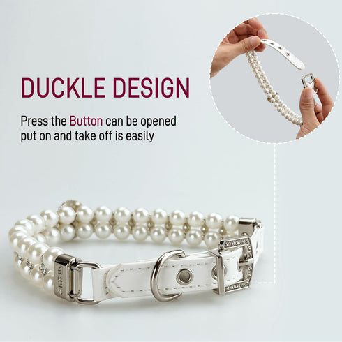 KUDES Small Dog Cat Big Pearl Collars with Crystal Rhinestone Diamond Décor, Adjustable Cute Fashion Pet PU Leather Collars Necklace for Wedding B...