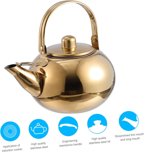 1pc Stainless Steel Pot Cast Iron Pot Stainless Steel Stove Top Kettle Cast Iron Teapot Kettle with Strainer Large Capacity Kettle Kung Fu Tea Ket...