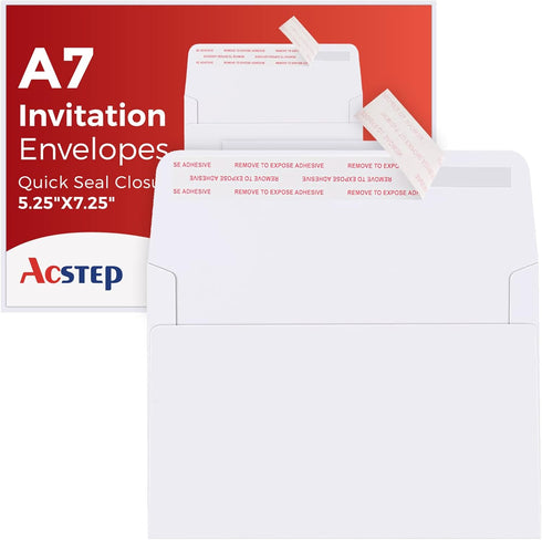 ACSTEP 50PACK 5 X 7 Envelopes, White A7 Envelopes Self Seal for Weddings, Invitations, Photos, Postcards, Greeting Cards Mailing,Baby Shower, Grad...