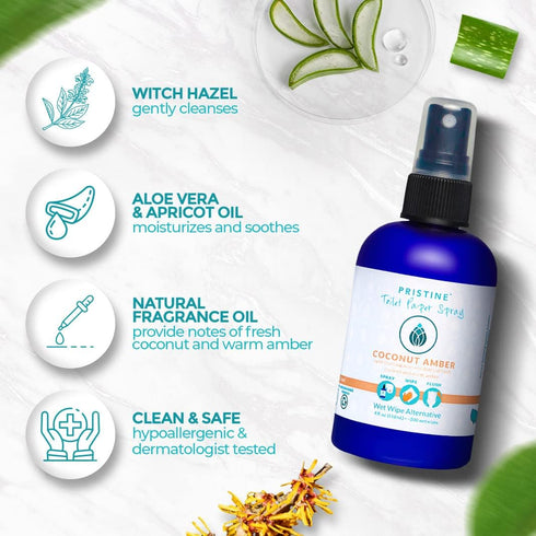 PRISTINE Toilet Paper Spray: As Seen on Shark Tank, the More Natural Alternative to Flushable Wet Wipes & Personal Cleansing Wipes, Spray Toilet P...
