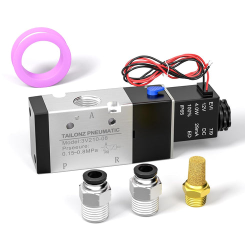TAILONZ PNEUMATIC 1/8"NPT Solenoid Valve 3V110-06 DC12V Single Coil Pilot-Operated Electric 2 Position 3 Way Connection Type (Outlet wire)...