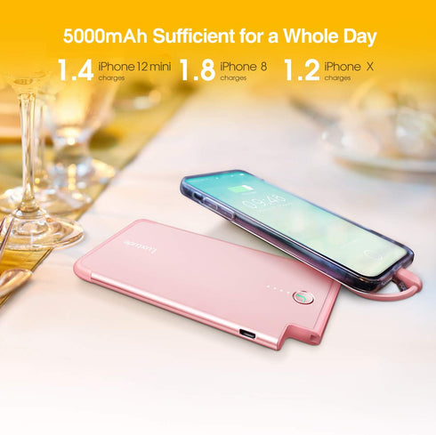 Luxtude Portable Charger iPhone Built in Lightning Cable (MFi Apple Certified), Ultra Slim Portable Phone Charger Thin Battery Pack, 5000mAh Power...