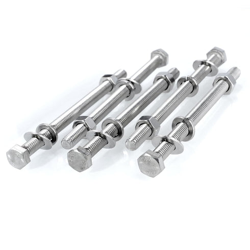 (5 Sets) 5/16-18x5" Hex Head Stainless Steel Bolts and Nuts with Flat & Lock Washers, 304 Stainless Steel 18-8, Fully Threaded, 5/16 Bolt, Bolts a...