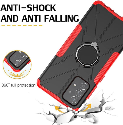 Case Compatible with Galaxy A52/GalaxyA52S 5G with Tempered-Glass Screen Protector, Kickstand Built-in 360° Rotate Ring Magnetic Holder Stand Cove...