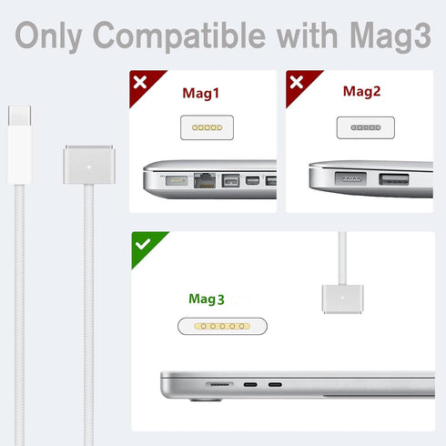 140W USB-C to Magnetic 3 Cable,Compatible with Mac Book Air 2022 M2,Mac Book Pro 2023 M2 Pro & Max Chip 14-16 inch,Mac Book Pro 2021 M1 Pro & Max ...
