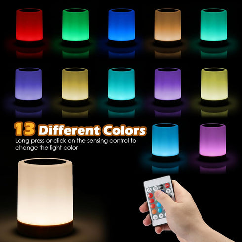 Night Light, LED Touch Bedside Table Lamp, Muti-Colour, USB Rechargeable, Remote Control, Portable Lamp for Baby Bedroom, Living Room...