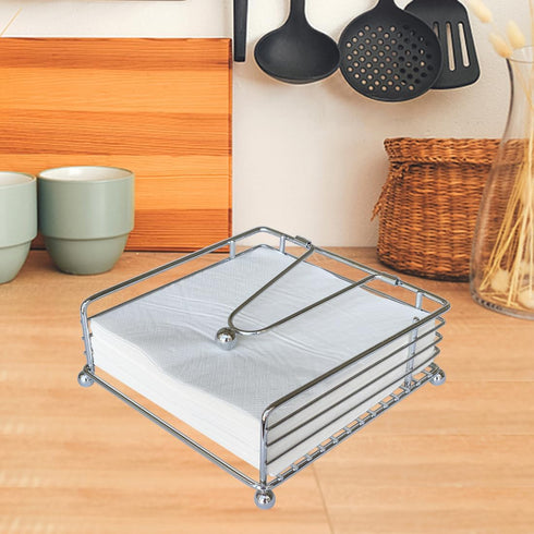 Napkin Holder for Table, Flat Napkin Holder with Weighted Arm, Square Paper Napkin Holders, Elegant Rustic Iron Metal, Modern Napkin Holder for Ki...