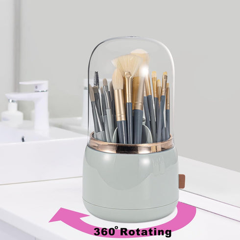 Makeup Brush Holder Organizer with Lid,360 Degree Rotatable Dustproof Makeup Brushes Organizer,Suitable for Bathroom Vanity Desktop Lipstick (ligh...