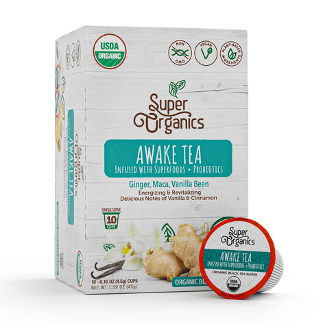 Super Organics Awake Black Tea Pods With Superfoods & Probiotics Keurig K-Cup Compatible Energy, Revitalizing, Refreshing Tea USDA Certified Organ...