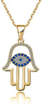 SLOONG Evil Eye Hamsa Hand Necklace 14k Gold Plated Third Eye White Blue Cz Womens Pendant Necklace...