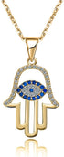 SLOONG Evil Eye Hamsa Hand Necklace 14k Gold Plated Third Eye White Blue Cz Womens Pendant Necklace...