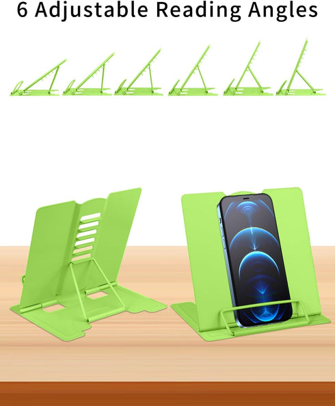 MSDADA Small Desk Book Stand Metal Reading Rest Book Holder Adjustable Cookbook Documents Holder Portable Sturdy Bookstands for Recipes Textbooks ...