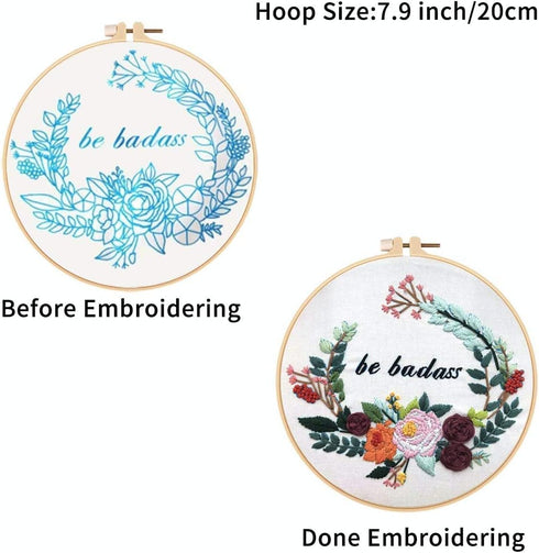 Louise Maelys Funny Embroidery Kit for Beginners Flower Wreath Cross Stitch Adults Needlepoint Kit DIY Embroidery Starter Kit...