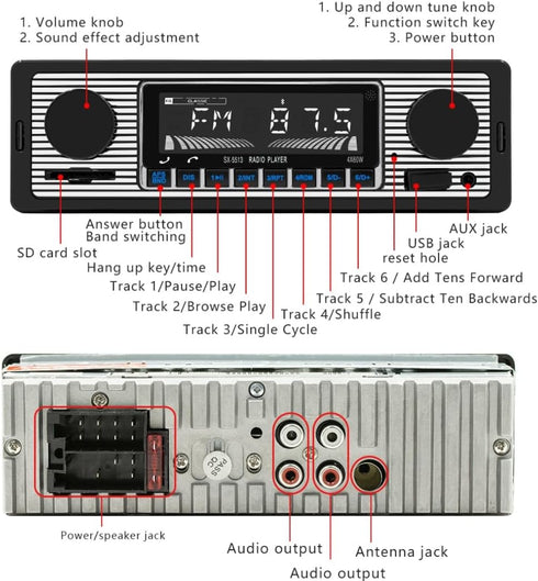 Single Din Car Radio Classic FM Radio,Bluetooth Car Stereo,Hands Free Calling, Aux-in,USB Playback,SD,Car MP3,Push to Talk Assistant,Digital Media...
