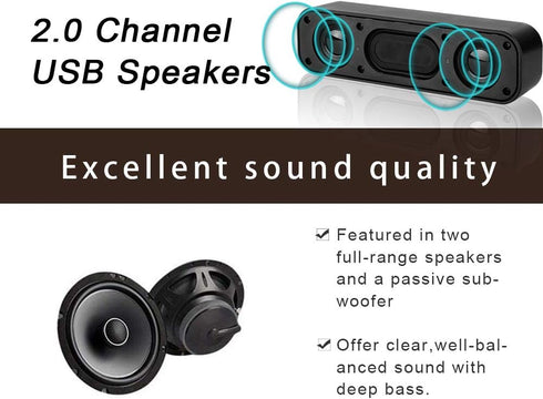 USB Computer Speaker,USB Powered Mini Soundbar Speaker,Laptop Stereo Speakers with Space Saving Design for Computer Laptop Desktop PC Dorm Offce D...