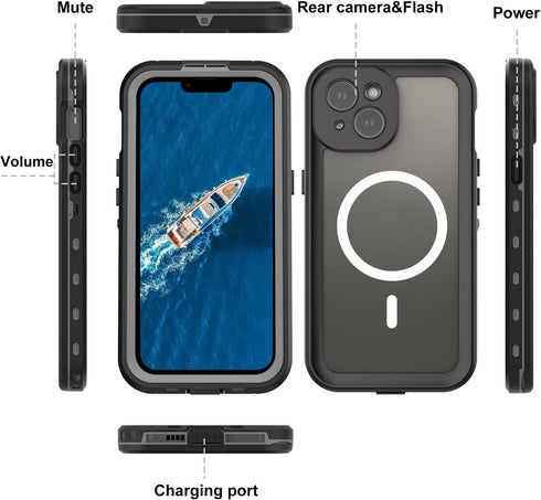 Full Body Case for iPhone 15 6.1 Inch,Waterproof DirtProof DropProof SnowProof Anti-Scratch Magnetic Clear Rugged Built-in Screen Protector Heavy ...