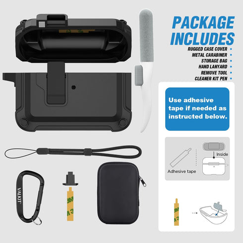 Valkit Compatible Airpods Pro 2nd/1st Generation Case Cover with Cleaner Kit, Military AirPod Pro 2 Case with Lock & Lanyard Cool Shockproof Prote...