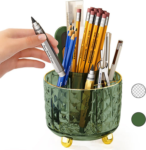 Dark Green Pen Pencil Holder for Desk, 360° Rotating Pen Organizer, Green Office Supplies, Cute Pen Holder, 6-Compartment Pencil Holder Rotating...
