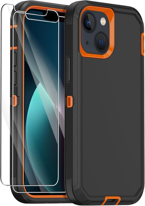 Annymall for iPhone 13 Case with 2 Screen Protector,Shockproof Drop Protection Full Body Heavy Duty 3 Layer Military Rugged Durable Phone Cover fo...