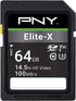 PNY 64GB Elite-X Class 10 U3 V30 SDXC Flash Memory Card - 100MB/s, Class 10, U3, V30, 4K UHD, Full HD, UHS-I, Full Size SD...