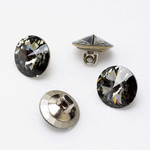 6-pcs 12mm Austria Crystal 1122 Rivoli Button with Shank, SW-1122BT (Black Diamond)...
