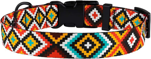 CollarDirect Purple Geometric Dog Collar, Pet Collar for Small Medium Large Dogs or Puppies with Quick Release Buckle, Yellow Orange Pattern, Adju...