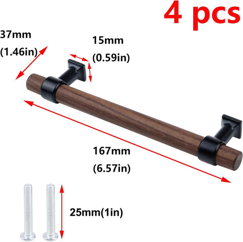 Antrader 4-Pack Drawer Pulls,Hole Centers 128mm/5.04" Walnut Wood Kitchen/Wardrobe/Cabinet Hardware Pull Handle with Screw,6.57" Total Length...