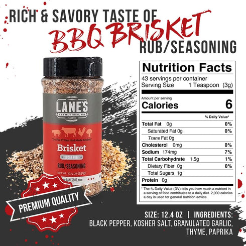 Lane's Brisket Rub Seasoning, All-Natural Championship Butt Rub Seasoning, Perfect for Burger, Steaks, and Pork Rubs for Smoking, Made in USA, 12....