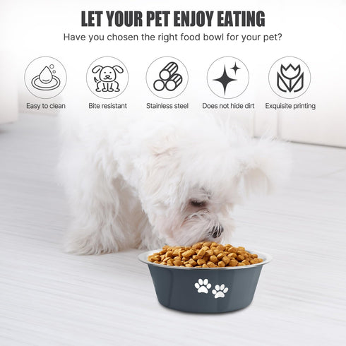 Stainless Steel Dog Bowls, Nonslip Rubber Bottom No Spill Proof Skid Metal Insulated Dog Bowls for Large Medium Small Breed Dogs (Grey, 3.6 Cups/2...