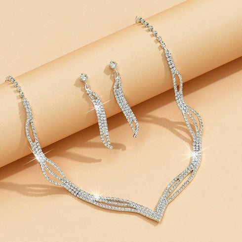 Unicra Wedding Jewelry Set Silver Rhinestone Necklace Earrings Set Prom Party Jewelry sets for Brides and Women...