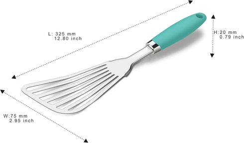 304 Stainless Steel Fish Spatula, Non-Slip Ergonomic Handle Slotted Spatula, Aqua Sky...