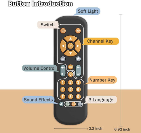 Baby TV Remote Control Toy with Music Sound and Light, Realistic Toddler TV Remote Toy Early Educational Learning Toy with 3 Language Musical Toy ...